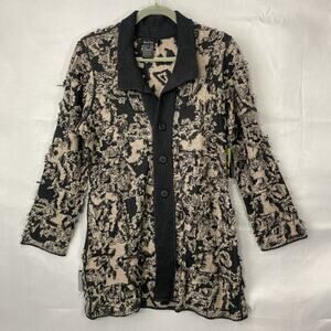 NWT NIC+ZOE Sweater Reversible Cardigan L Duster Textured Brown Fringe Printed